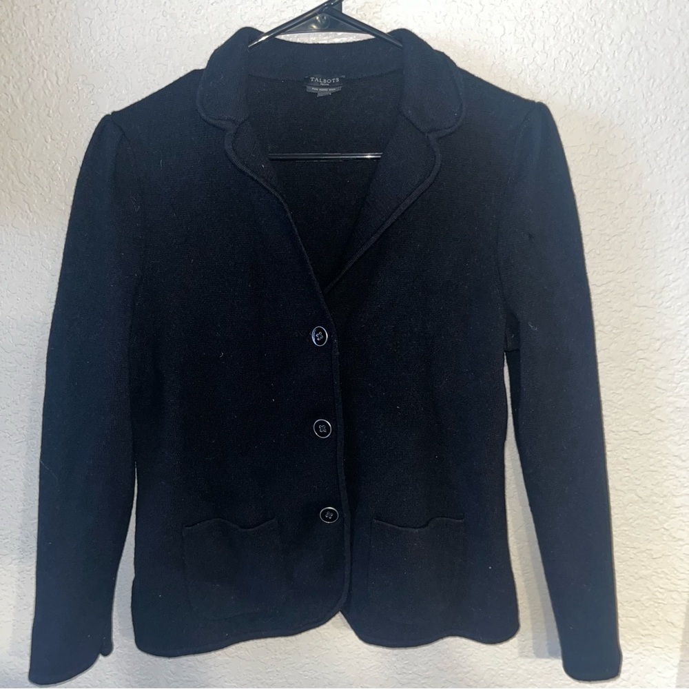 Talbots 100% Pure Merino Wool Black Button Up Cardigan Size Large